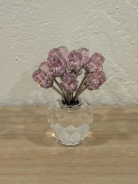 Swarovski Pink Crystal Flower Bouquet in Clear Crystal Vase